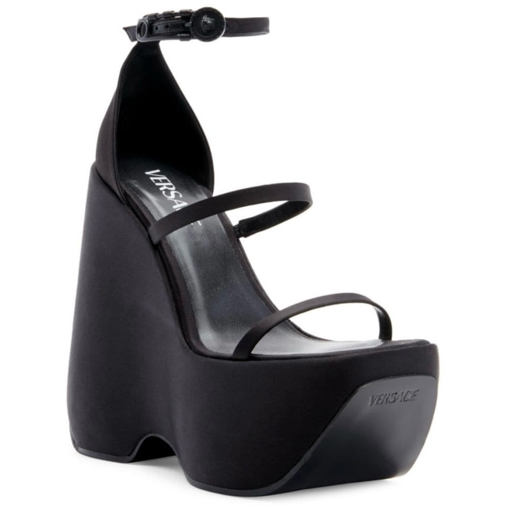 Versace 3 strap wedge in black